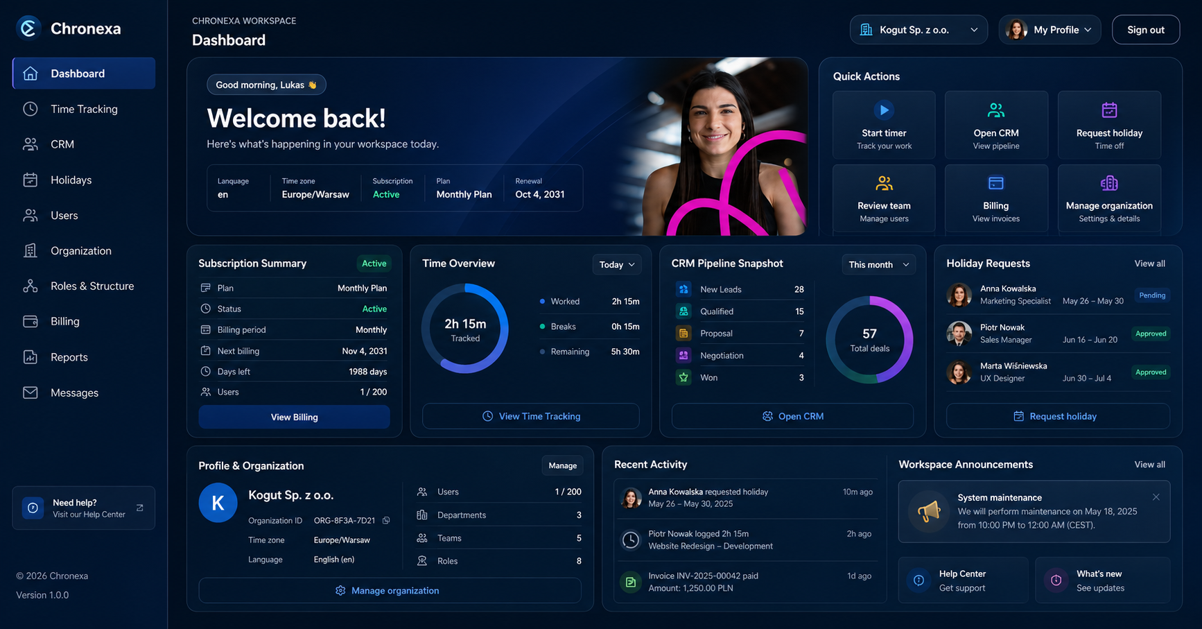 Chronexa dashboard preview
