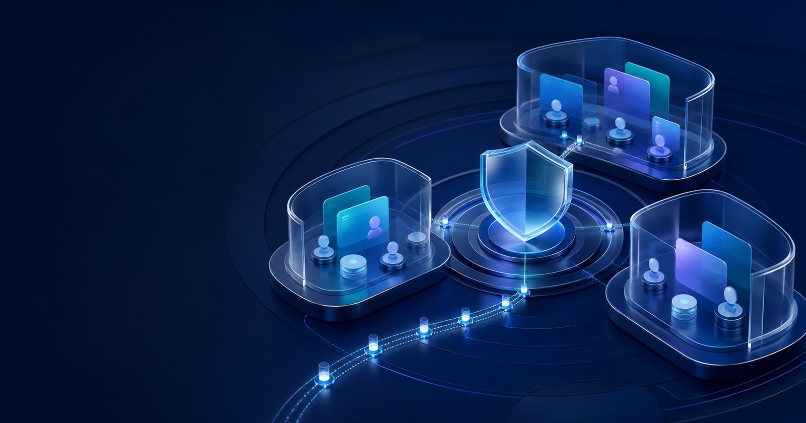 Separate protected company workspaces connected to a verified security boundary